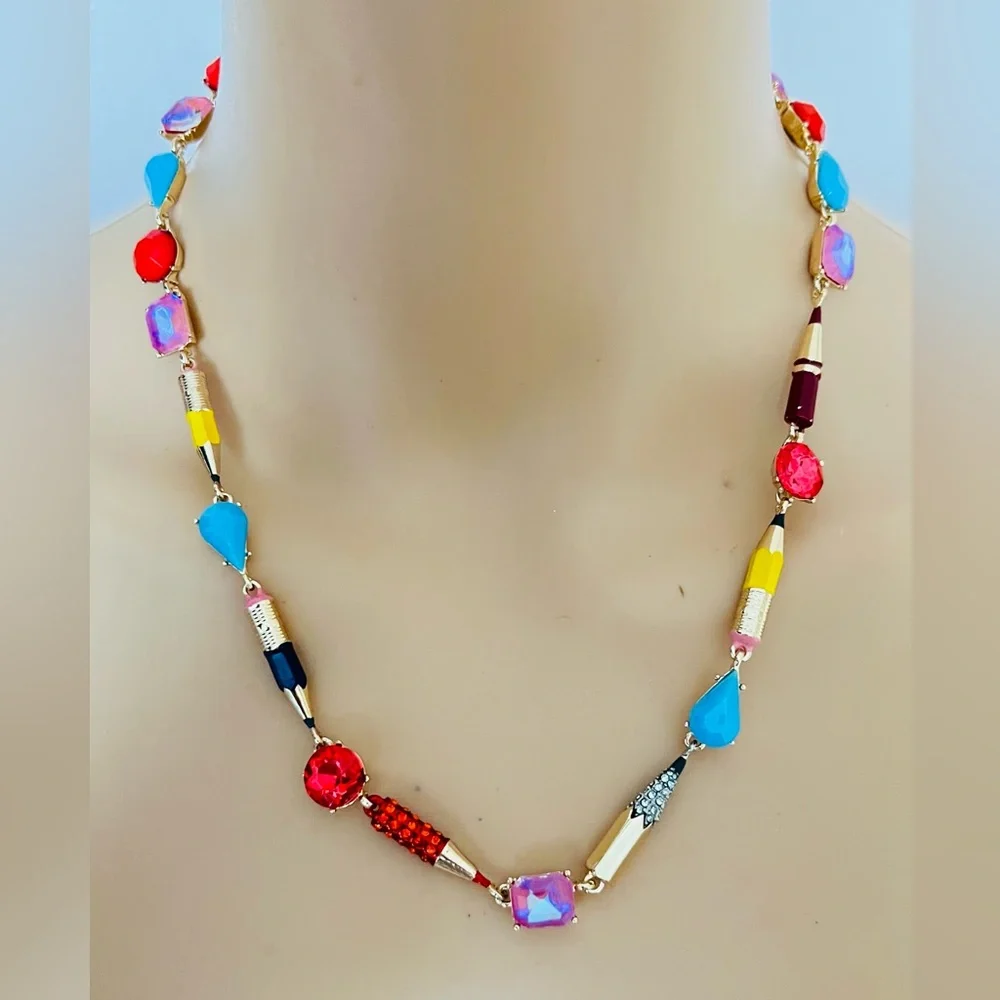 New Betsey Johnson Faux Stone Back To School Pencil Collar Necklace - Picture 7 of 10